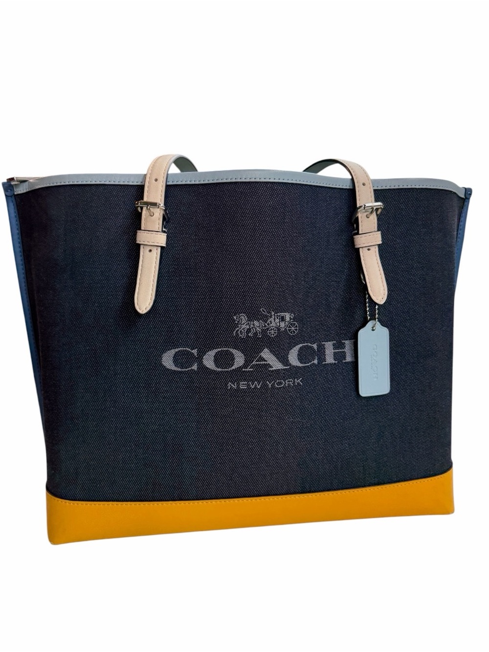 Coach Mollie Tote Shoulder Bag Purse Two-Tone Yellow And Blue Denim C2140-C4087